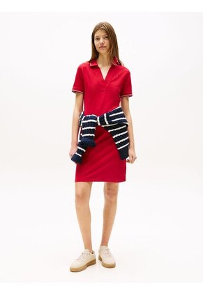 Vestido Rojo Tipo Polo Manga Corta Con Logo Tommy Hilfiger