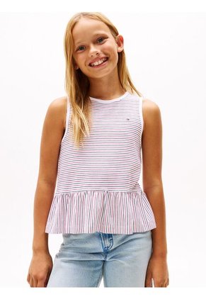 Polo Blanco Sin Mangas Con Cuello Ribeteado Tommy Hilfiger