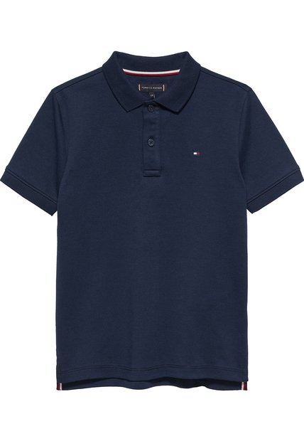 Polo Azul Para Niño De Punto Interlock De Corte Regular Tommy Hilfiger