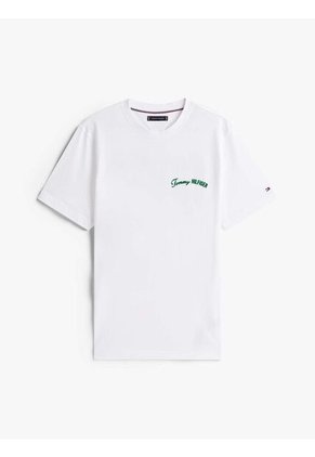 Camiseta Blanca De Cuello Redondo Con Logo Tommy Hilfiger
