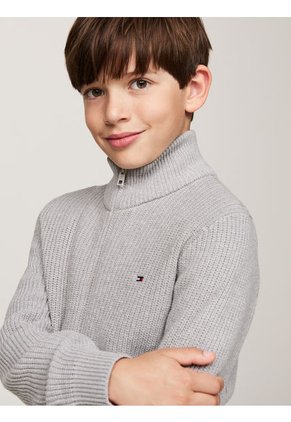 Saco Gris Niño Tejido Con Cierre De Cremallera Y Logo Tommy Hilfiger