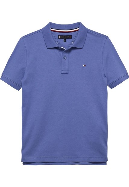 Polo Azul Para Niño De Punto Interlock De Corte Regular Tommy Hilfiger