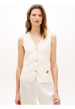 Chaleco Blanco De Punto Premium Con Cuello En V Tommy Hilfiger
