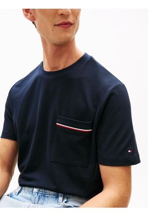 Camiseta Azul Global Stripe Con Bolsillo Tommy Hilfiger