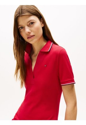 Vestido Rojo Tipo Polo Manga Corta Con Logo Tommy Hilfiger