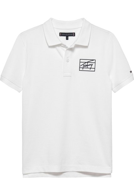 Polo Blanco Para Niño Varsity Con Logo Gráfico Tommy Hilfiger