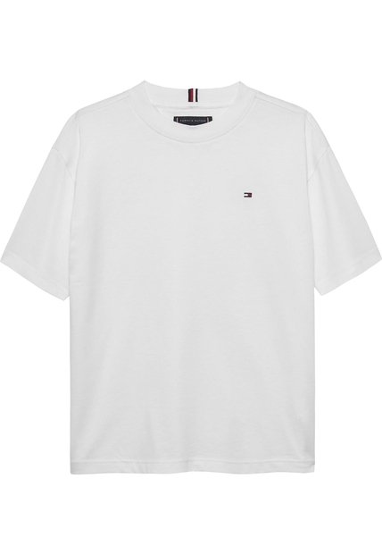Camiseta Blanca Para Niño De Punto Con Logo Bordado Tommy Hilfiger