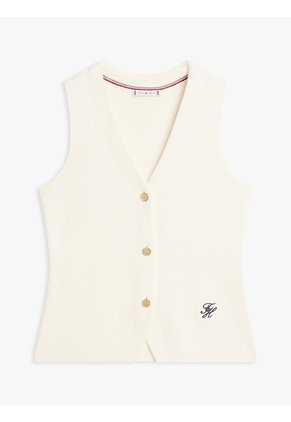 Chaleco Blanco De Punto Premium Con Cuello En V Tommy Hilfiger