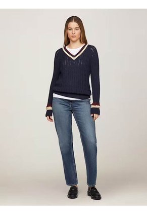 Saco Azul Cuello V De Punto De Cable Tommy Hilfiger