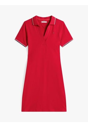 Vestido Rojo Tipo Polo Manga Corta Con Logo Tommy Hilfiger