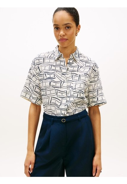 Camisa Blanca De Manga Corta Con Corte Amplio Tommy Hilfiger