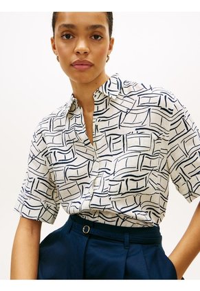 Camisa Blanca De Manga Corta Con Corte Amplio Tommy Hilfiger