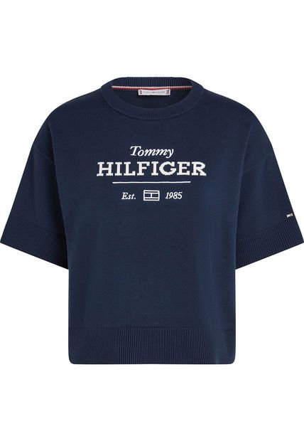 Saco Azul Tejido Cropped De Cuello Redondo Tommy Hilfiger