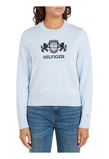 Saco Celeste De Cuello Redondo Con Logo Tommy Hilfiger