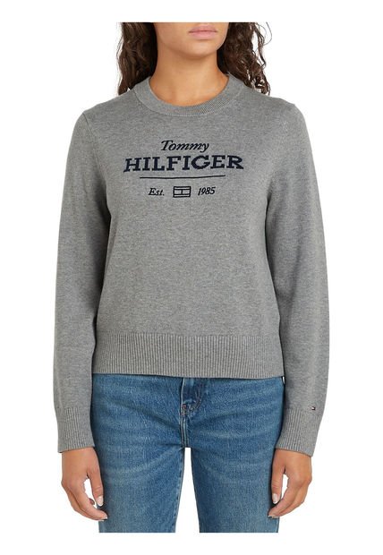 Saco Gris De Cuello Redondo Con Logo Tommy Hilfiger