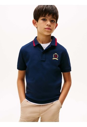 Polo Azul Para Niño De Punto Interlock Con Escudo TH Tommy Hilfiger Tommy Hilfiger
