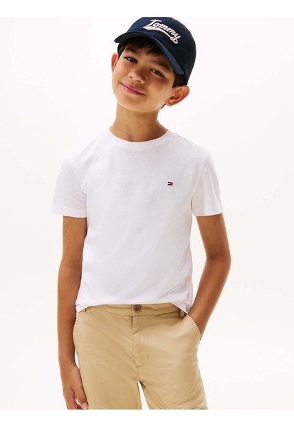 Camiseta Blanca Para Niño De Punto Con Logo Bordado Tommy Hilfiger