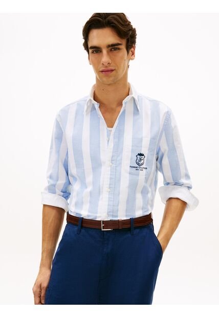 Camisa Azul Oxford De Corte Clásico Con Escudo Tommy Hilfiger
