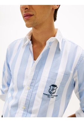 Camisa Azul Oxford De Corte Clásico Con Escudo Tommy Hilfiger
