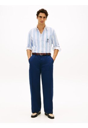 Camisa Azul Oxford De Corte Clásico Con Escudo Tommy Hilfiger