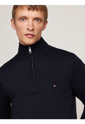 Saco Azul Tejido Con Cuello Perkins Y Cremallera Tommy Hilfiger