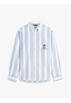 Camisa Azul Oxford De Corte Clásico Con Escudo Tommy Hilfiger