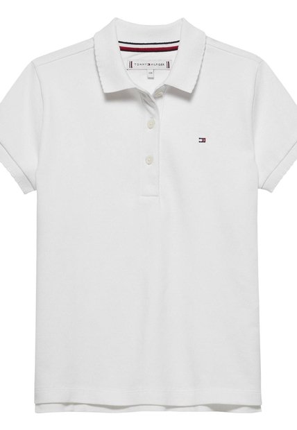 Polo Blanco Para Niña Con Puños Festoneados Tommy Hilfiger