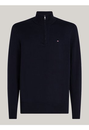 Saco Azul Tejido Con Cuello Perkins Y Cremallera Tommy Hilfiger