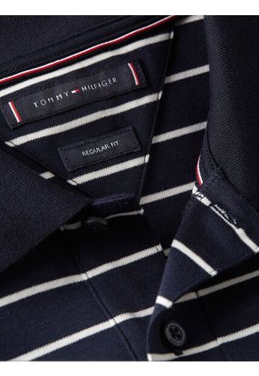 Polo Azul De Punto Interlock De Corte Regular Tommy Hilfiger