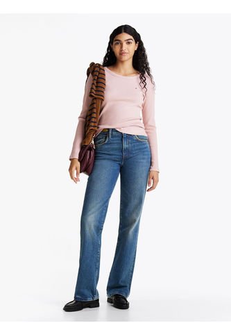 Camiseta Rosa Acanalada Slim De Manga Larga Tommy Hilfiger Tommy Hilfiger