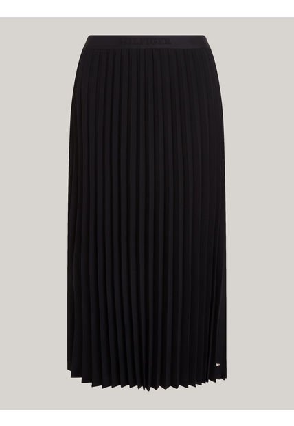 Falda Negro Midi Plisada Con Logo En La Cintura Tommy Hilfiger
