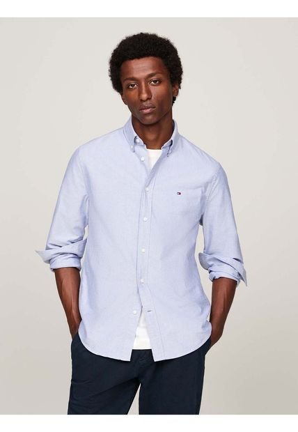 Camisa Azul Oxford Heritage De Corte Regular Tommy Hilfiger