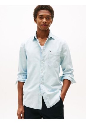 Camisa Azul De Chambray Con Bolsillo Tommy Hilfiger