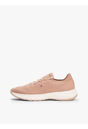 Tenis Beige De Punto Con Logo Bordado Tommy Hilfiger