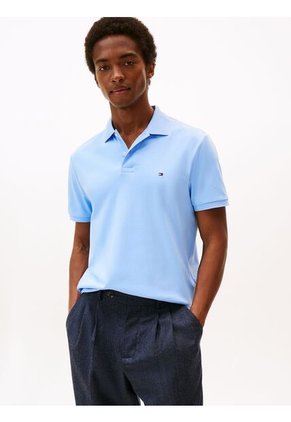 Polo Celeste De Punto Interlock De Corte Regular Tommy Hilfiger