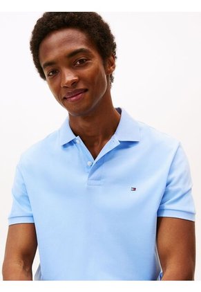 Polo Celeste De Punto Interlock De Corte Regular Tommy Hilfiger