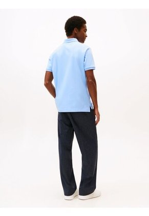 Polo Celeste De Punto Interlock De Corte Regular Tommy Hilfiger