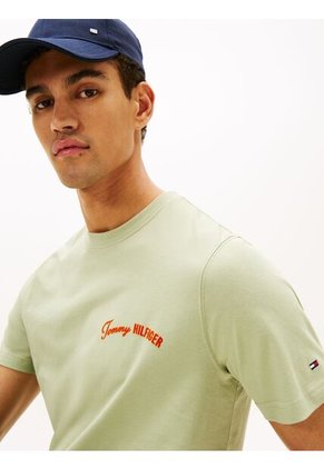 Camiseta Verde De Cuello Redondo Con Logo Tommy Hilfiger