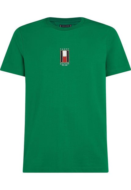 Camiseta Verde Con Logo Vertical Tommy Hilfiger