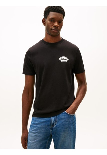 Camiseta Negra De Corte Amplio Con Gráfico Trasero Tommy Hilfiger