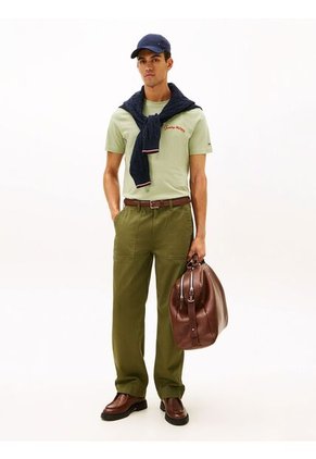 Camiseta Verde De Cuello Redondo Con Logo Tommy Hilfiger