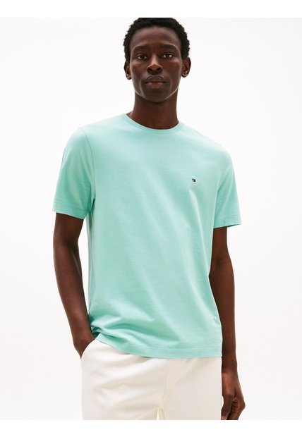 Camiseta Celeste De Cuello Redondo Con Logo Bordado Tommy Hilfiger