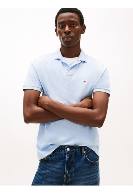 Polo Celeste De Corte Regular Tommy Hilfiger
