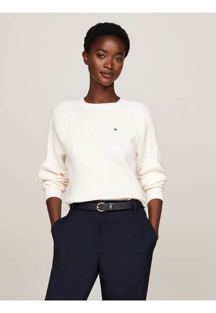 Saco Blanco Tejido Amplio De Punto Trenzado Tommy Hilfiger