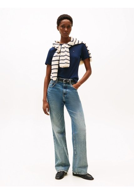 Camiseta Azul De Cuello Redondo Con Corte Slim Tommy Hilfiger