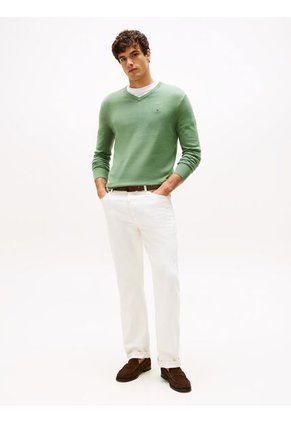 Saco Verde Con Cuello En V Y Logo Bordado Tommy Hilfiger