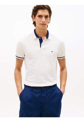 Polo Blanco De Corte Regular Con Ribeteado Tommy Hilfiger