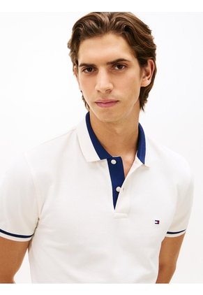 Polo Blanco De Corte Regular Con Ribeteado Tommy Hilfiger