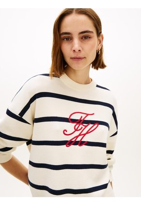 Saco Blanco Tejido Amplio De Punto Con Logo Bordado Tommy Hilfiger