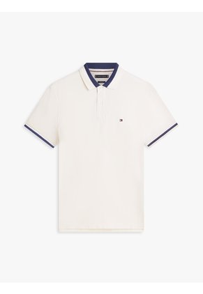 Polo Blanco De Corte Regular Con Ribeteado Tommy Hilfiger